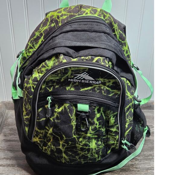 High Sierra Green Black Multi Compartment Backpack Comfort Padded Straps - Picture 1 of 8